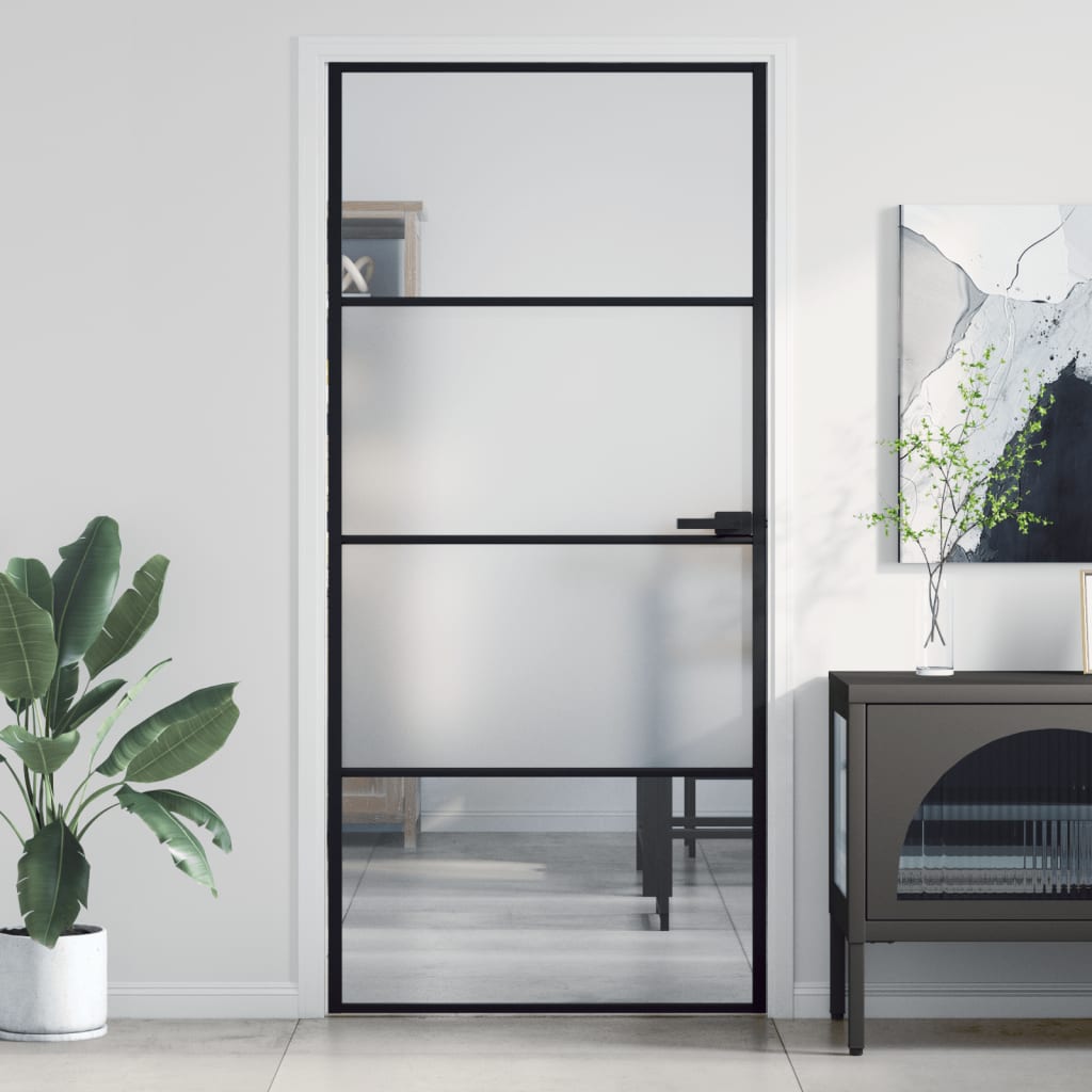 Vidaxx porte intérieure étroite 93x201,5 cm verre trempé et aluminium noir