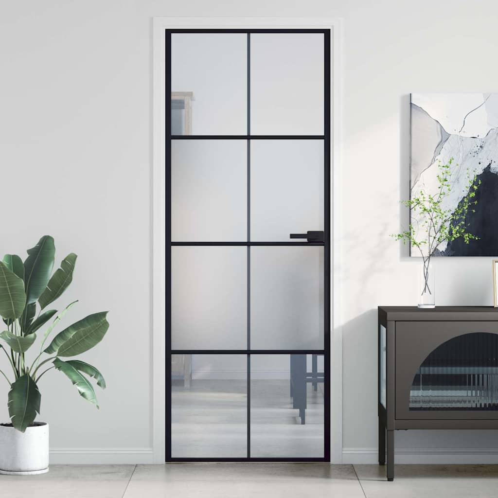 VidaXL Porte intérieure étroite 76x201,5 cm verre trempé et aluminium noir
