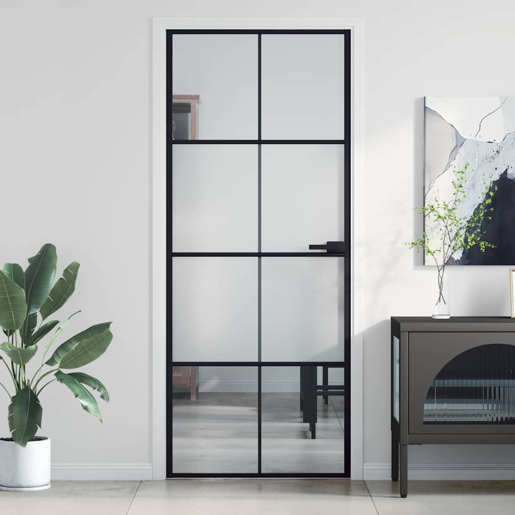 Vidaxx porte intérieure étroite 83x201,5 cm verre trempé et aluminium noir