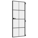 Vidaxl puerta interior estrecha 83x201.5 cm de vidrio endurecido y negro de aluminio