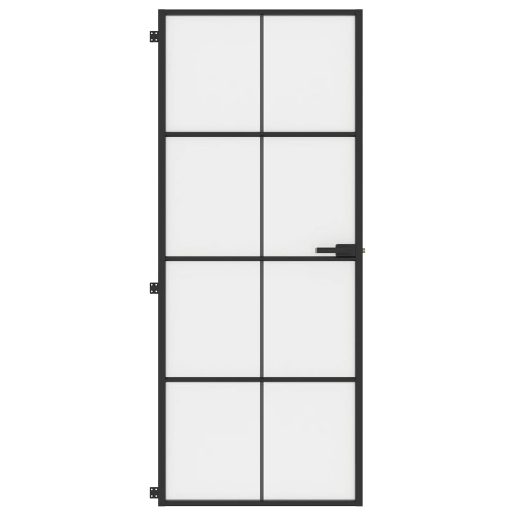 Vidaxl puerta interior estrecha 83x201.5 cm de vidrio endurecido y negro de aluminio