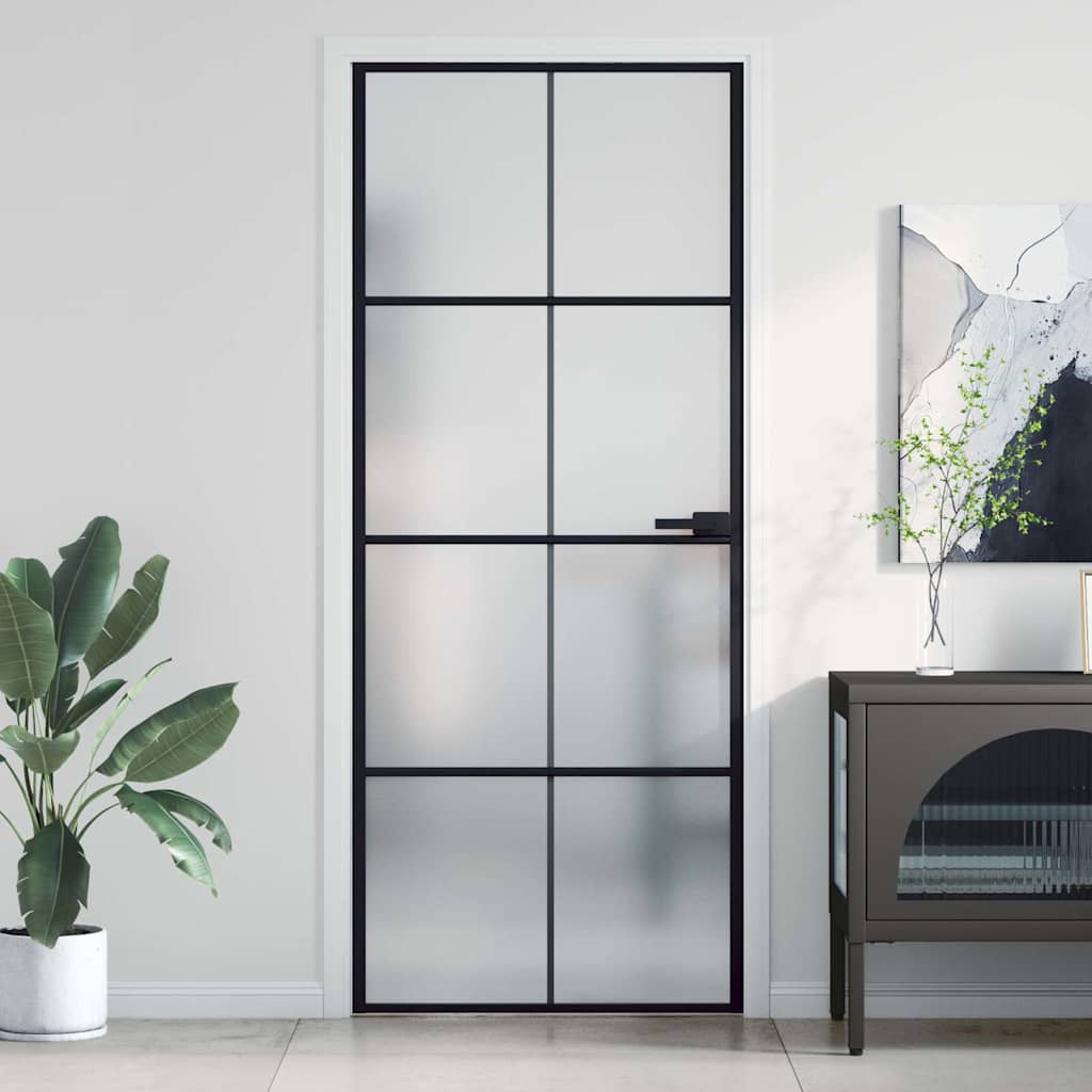 Vidaxx porte intérieure étroite 83x201,5 cm verre trempé et aluminium noir