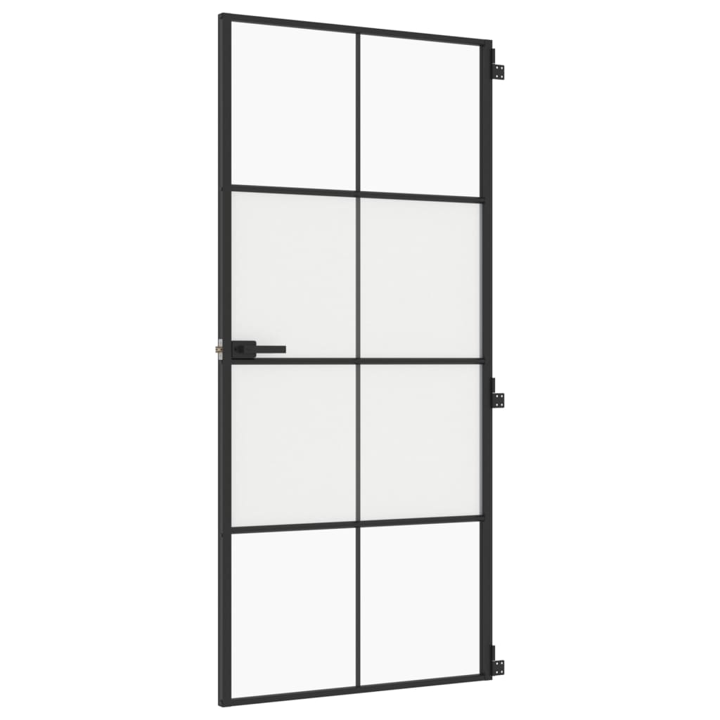 Vidaxl Innenür schmal 93x201,5 cm gehärtetes Glas und Aluminiumschwarz