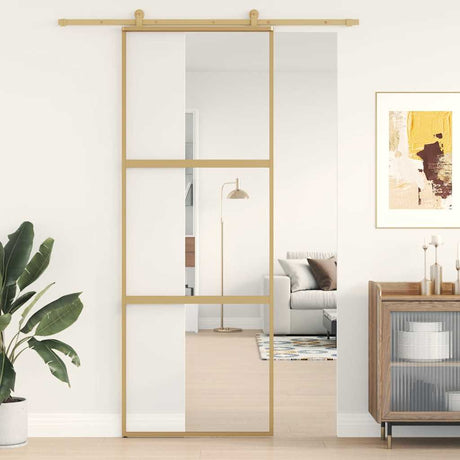 Vidaxx porte coulissante 76x205 cm verre ESG clair et aluminium doré