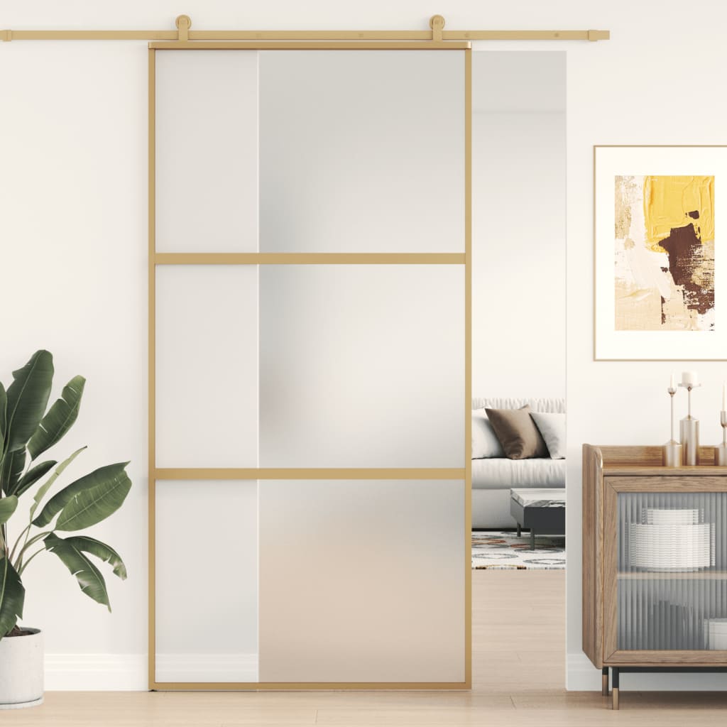 Puerta corredera de Vidaxl 102.5x205 cm de vidrio ESG mate y dorado de aluminio