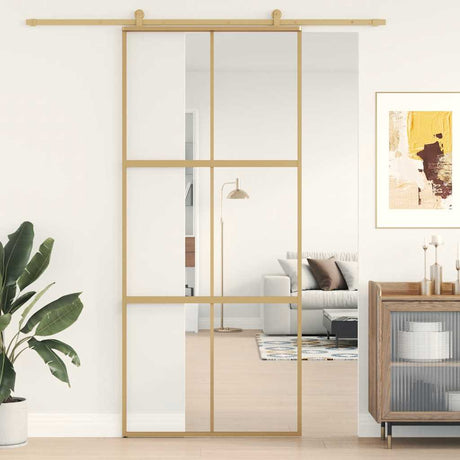 Vidaxx porte coulissante 90x205 cm verre ESG clair et aluminium doré