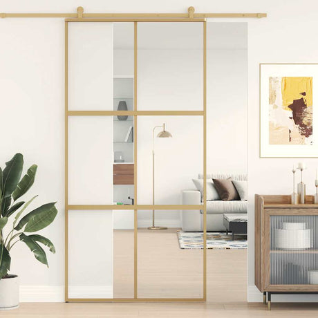 Vidaxx porte coulissante 102,5x205 cm verre ESG clair et aluminium couleur or