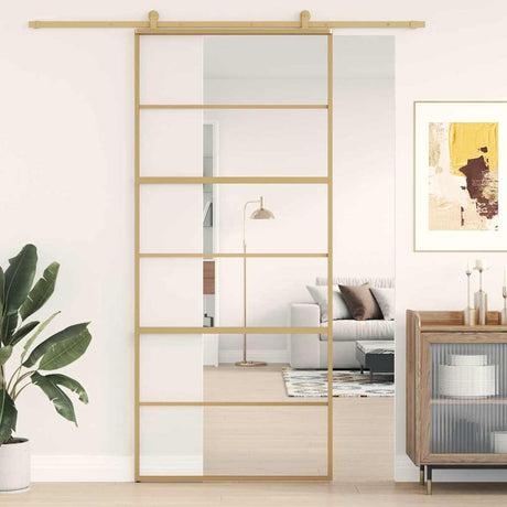 Vidaxx porte coulissante 90x205 cm verre ESG clair et aluminium doré
