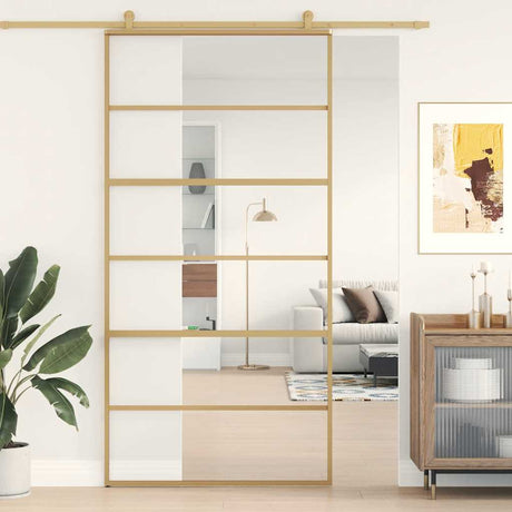 Vidaxx porte coulissante 102,5x205 cm verre ESG clair et aluminium couleur or