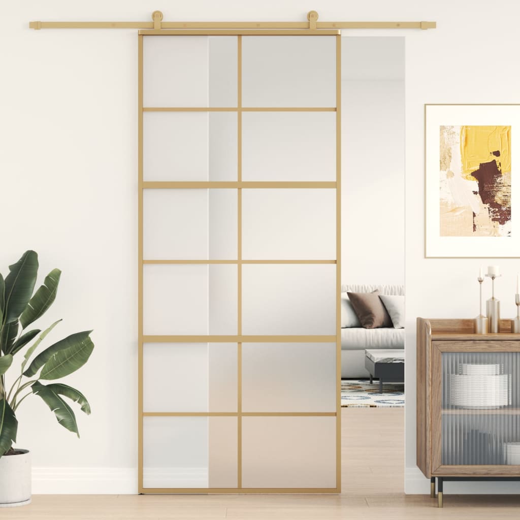 Vidaxx porte coulissante 90x205 cm verre ESG mat et aluminium doré