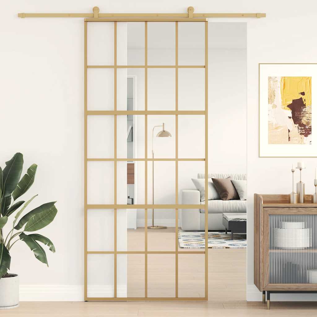 Vidaxx porte coulissante 90x205 cm verre ESG clair et aluminium doré