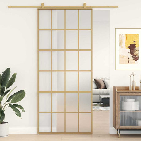 VidaXL Porte coulissante 90x205 cm verre ESG mat et aluminium doré