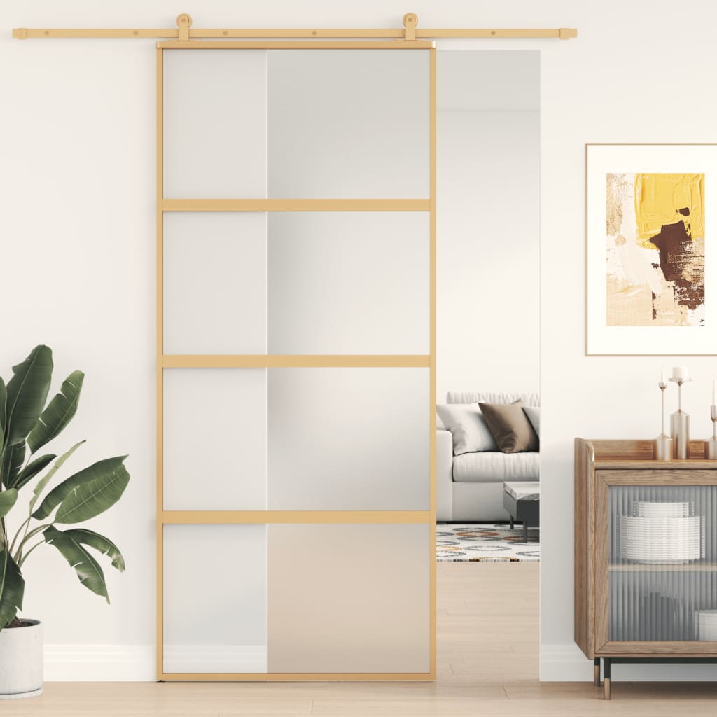 Porta scorrevole di Vidaxl 90x205 cm in vetro ESG e oro in alluminio