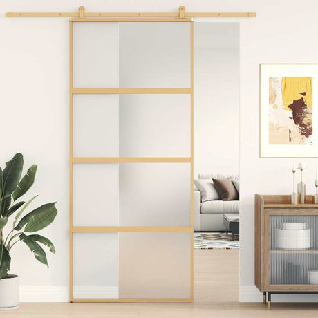 VidaXL Porte coulissante 90x205 cm verre ESG mat et aluminium doré