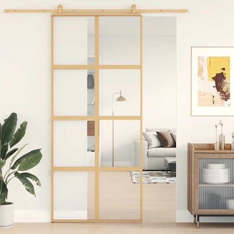 Vidaxx porte coulissante 90x205 cm verre ESG clair et aluminium doré