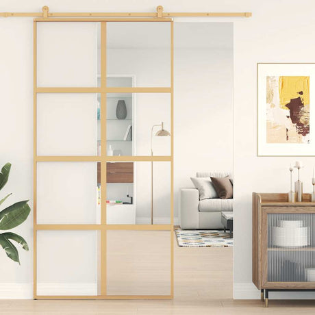 Vidaxx porte coulissante 102,5x205 cm verre ESG clair et aluminium couleur or