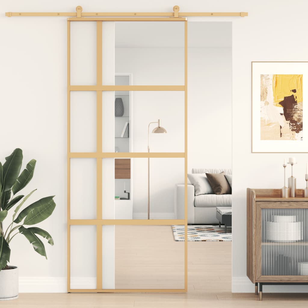 Vidaxx porte coulissante 90x205 cm verre ESG clair et aluminium doré