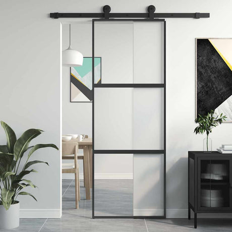 Vidaxx porte coulissante 76x205 cm verre trempé et aluminium noir