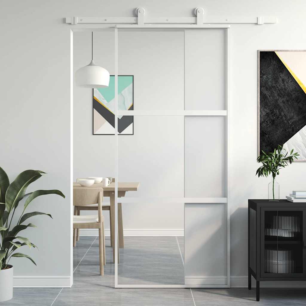 VidaXL Porte coulissante 90x205 cm verre trempé et aluminium blanc
