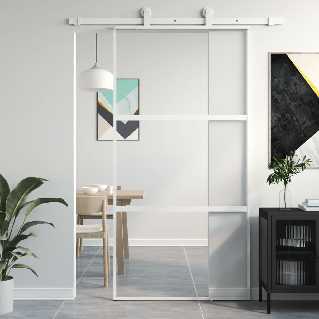 Vidaxl Schiebetür 102,5 x 205 cm gehärtetes Glas und Aluminium weiß