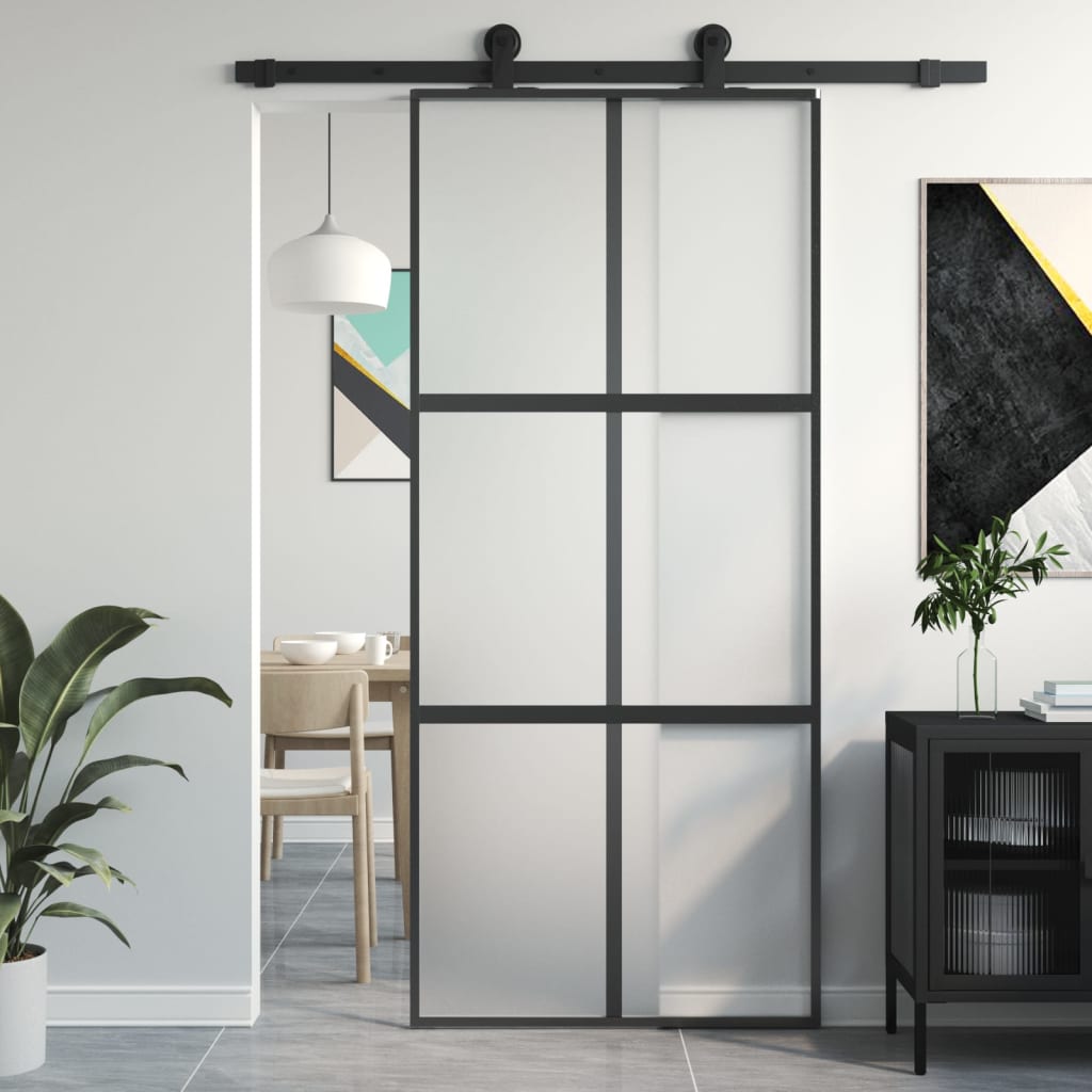 Vidaxl sliding door 90x205 cm hardened glass and aluminum black