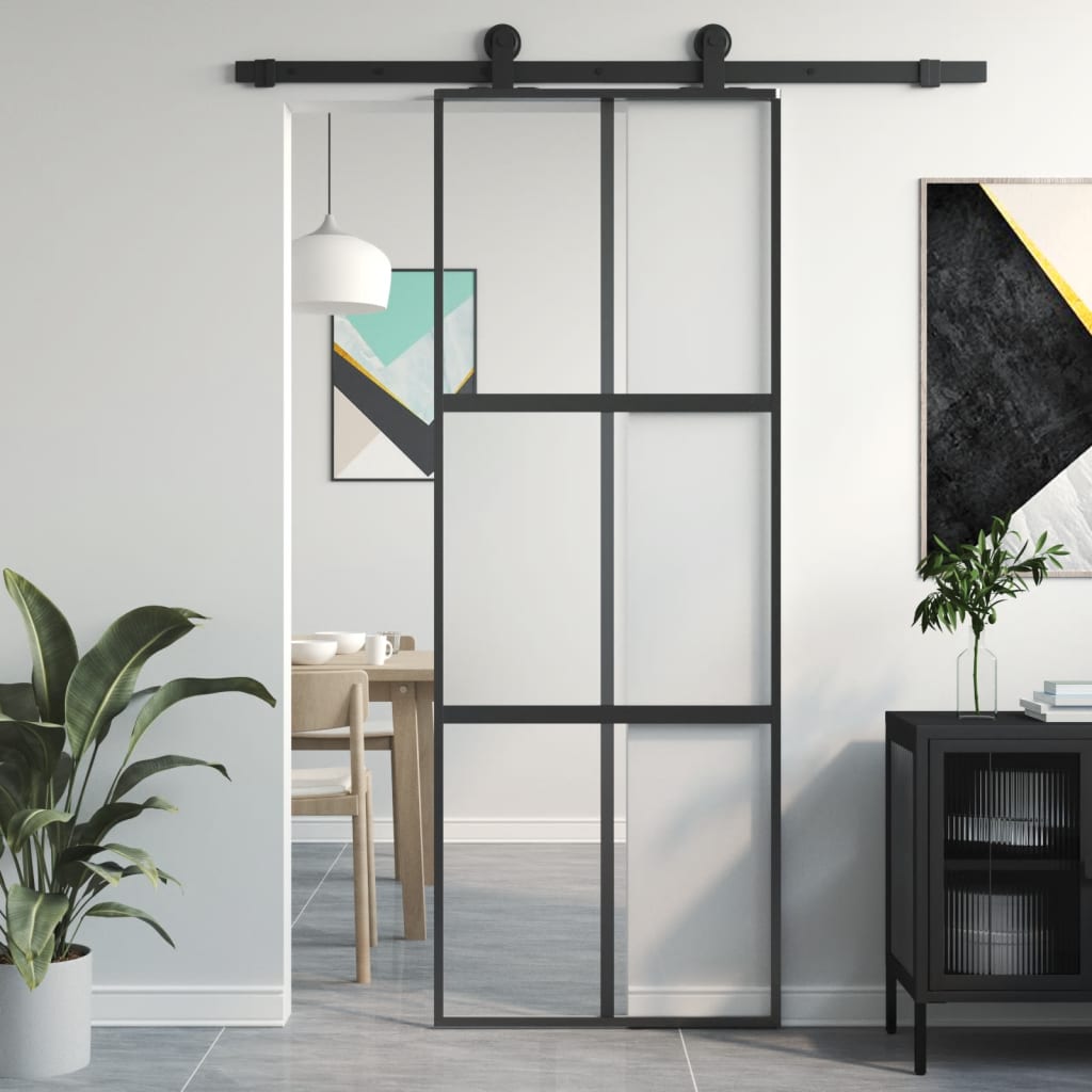 Vidaxl schuifdeur 76x205 cm gehard glas en aluminium zwart