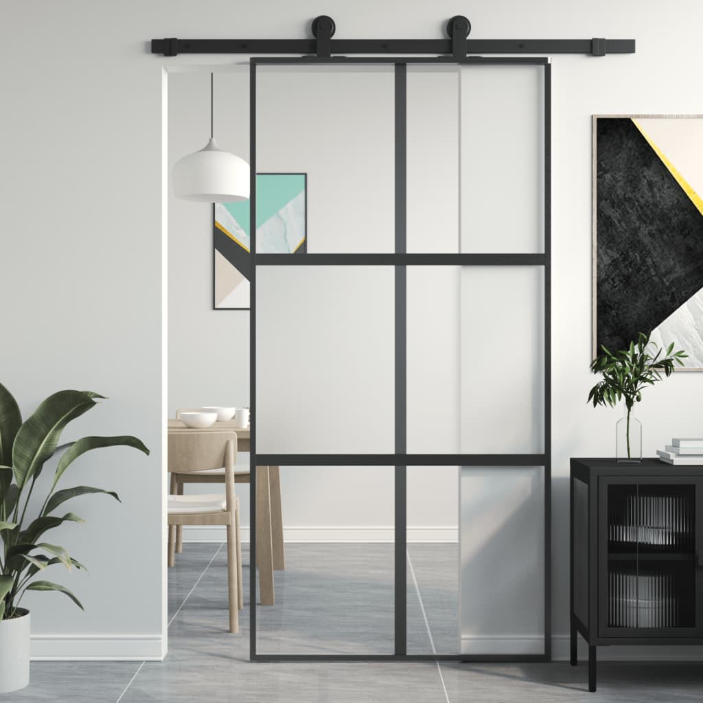 Vidaxl skydedør 102,5x205 cm hærdet glas og aluminium sort