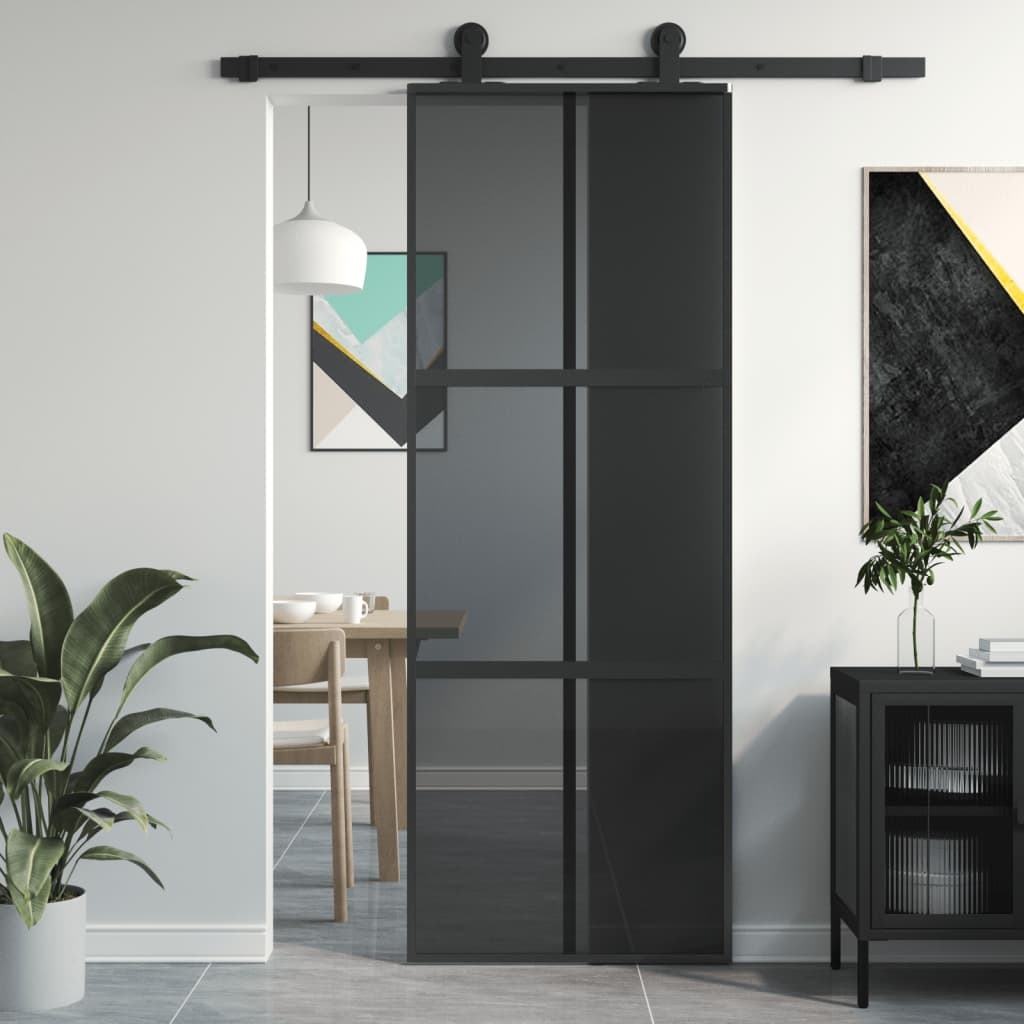 Vidaxl sliding door 76x205 cm hardened glass and aluminum black