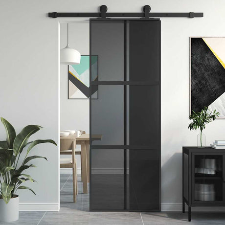VidaXL Porte coulissante 76x205 cm verre trempé et aluminium noir