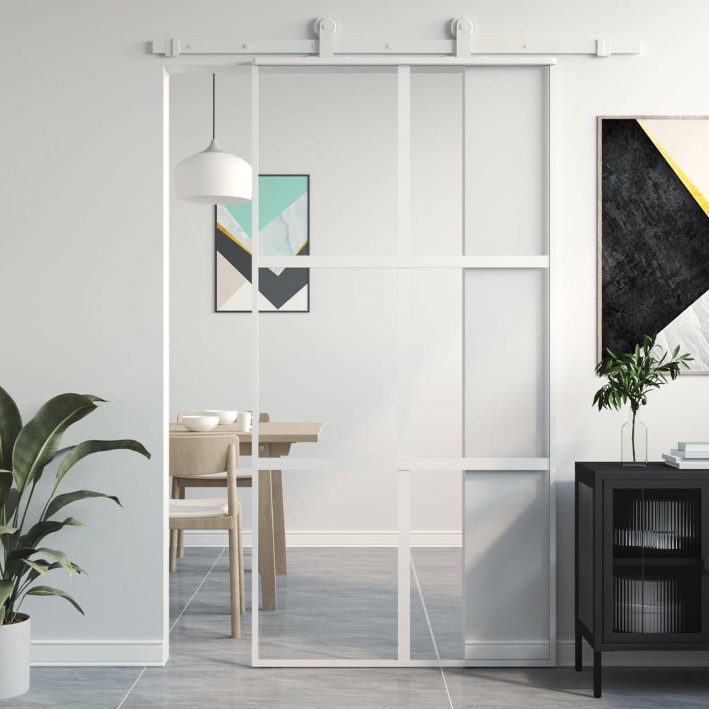 Vidaxl Schiebetür 102,5 x 205 cm gehärtetes Glas und Aluminium weiß