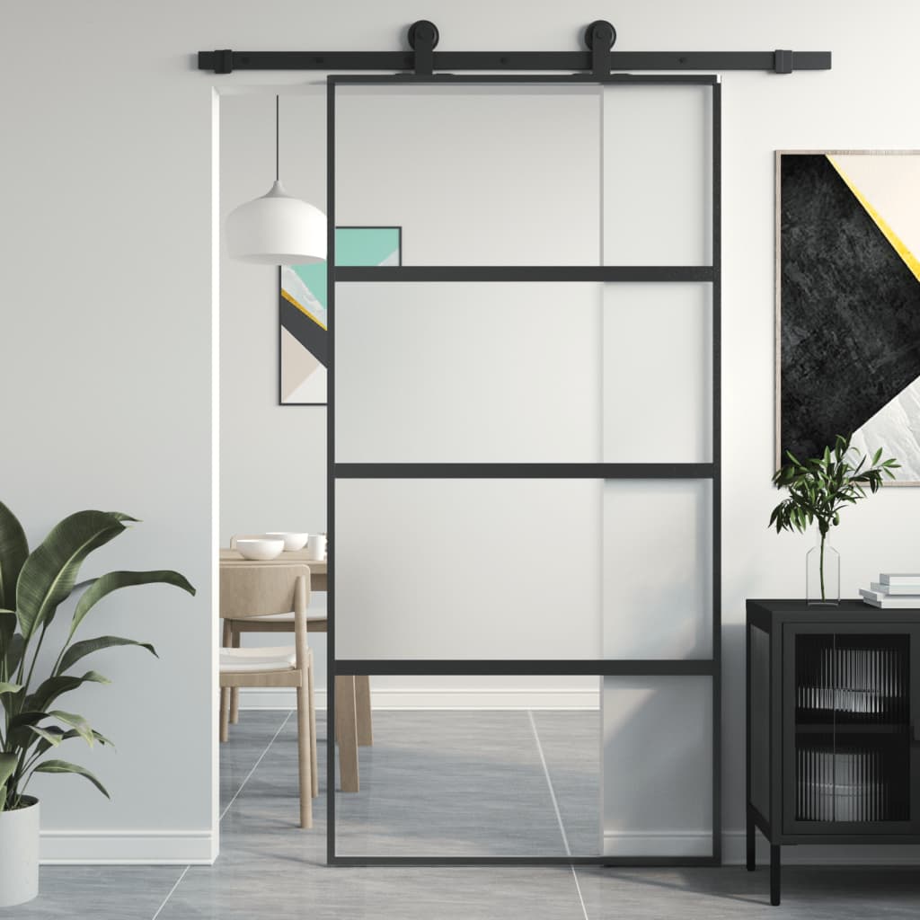 Vidaxl skjutdörr 102.5x205 cm härdat glas och aluminium svart