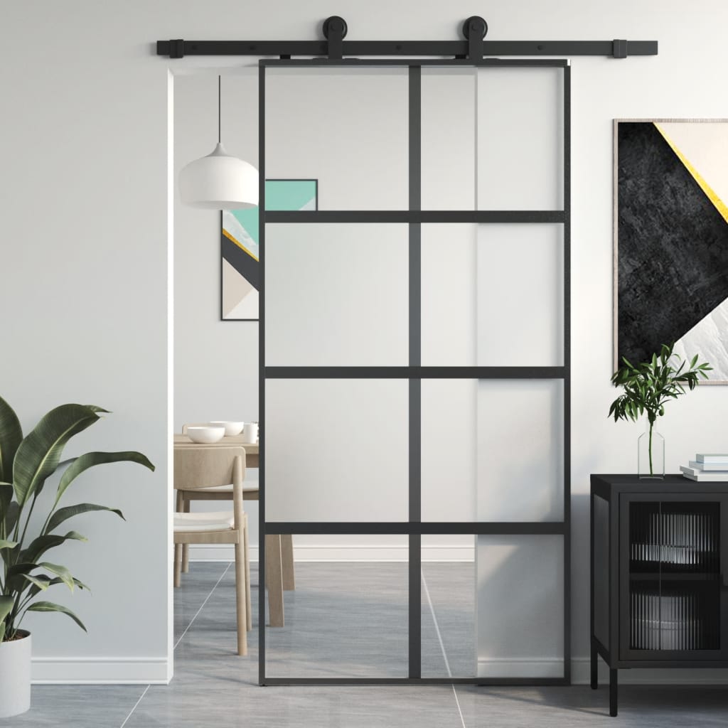 Puerta corredera Vidaxl 102.5x205 cm de vidrio endurecido y negro de aluminio