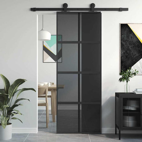 VidaXL Porte coulissante 76x205 cm verre trempé et aluminium noir