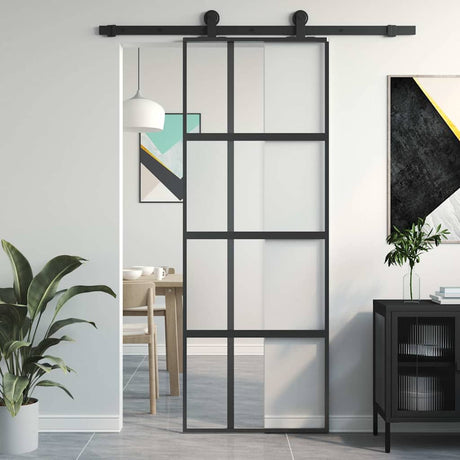 Vidaxx porte coulissante 76x205 cm verre trempé et aluminium noir