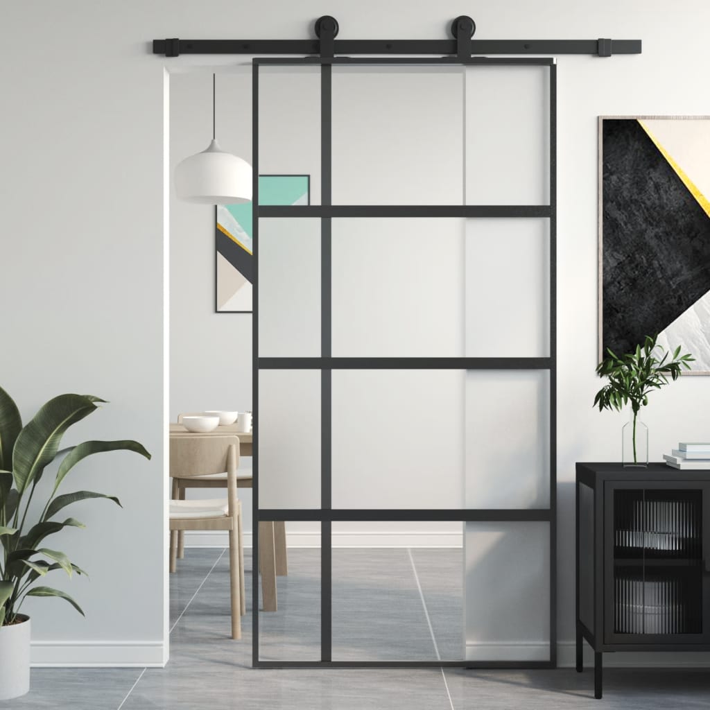 Vidaxl Porte coulissante 102.5x205 cm Verre durcie et noir en aluminium