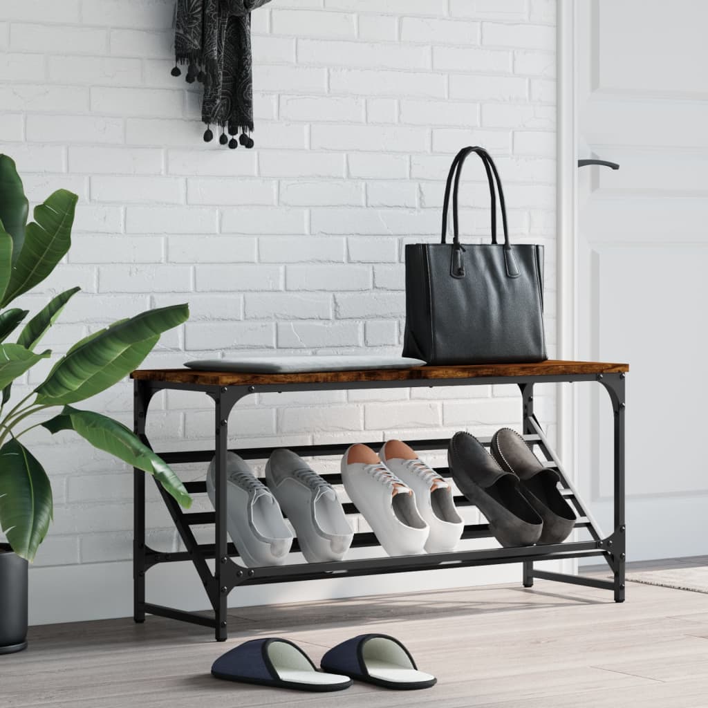Rack à chaussures Vidaxl 90x30x45 cm en bois transformé en bois de chêne fumé coloré