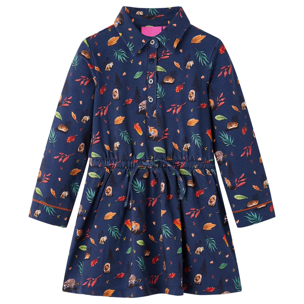 VidaXL Kinderjurk met lange mouwen 140 marineblauw