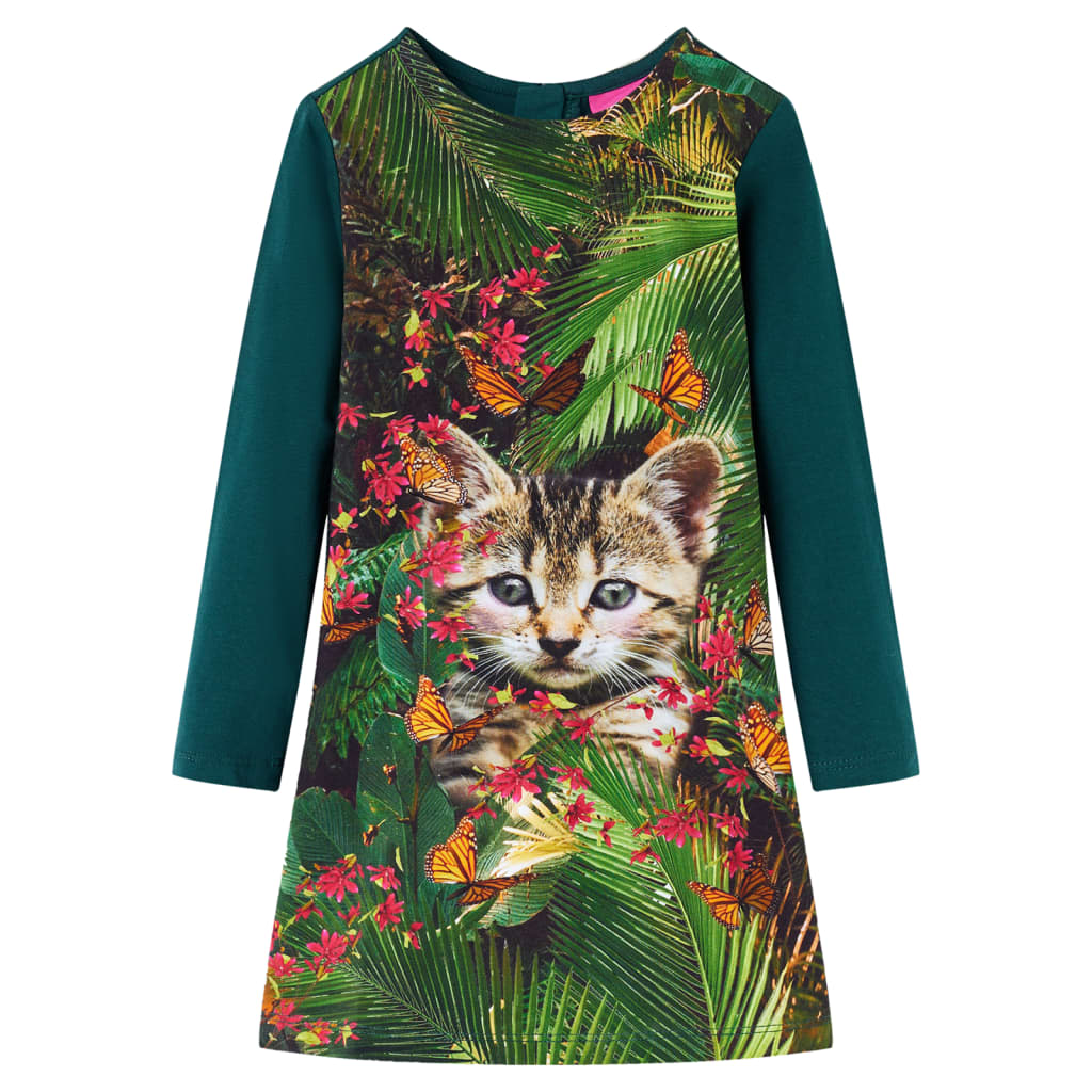 VidaXL Robe enfant à manches longues 128 vert foncé