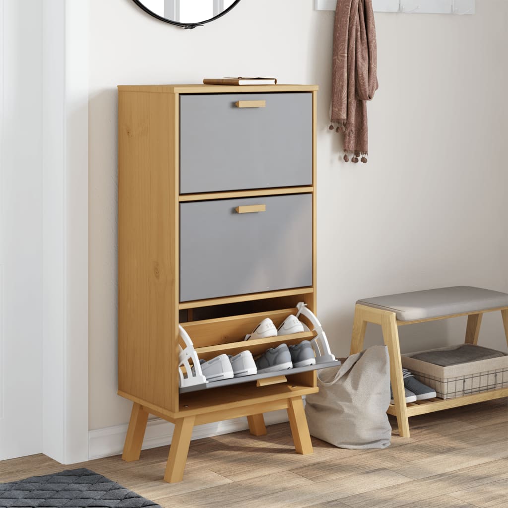 Vidaxl Shoe Cabinet Olden 55x35x120 cm Pine Wood Grey and Brown