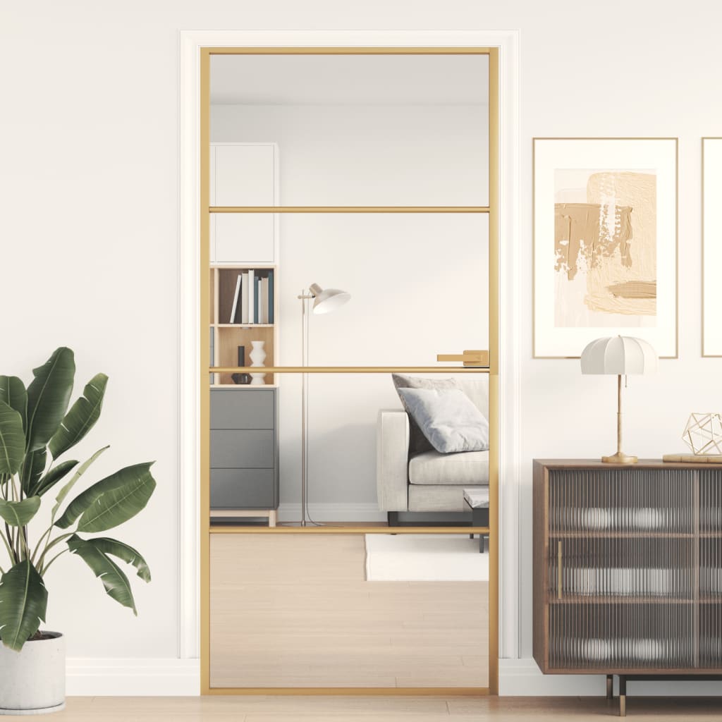 Vidaxx porte intérieure étroite 93x201,5 cm verre trempé et aluminium couleur or