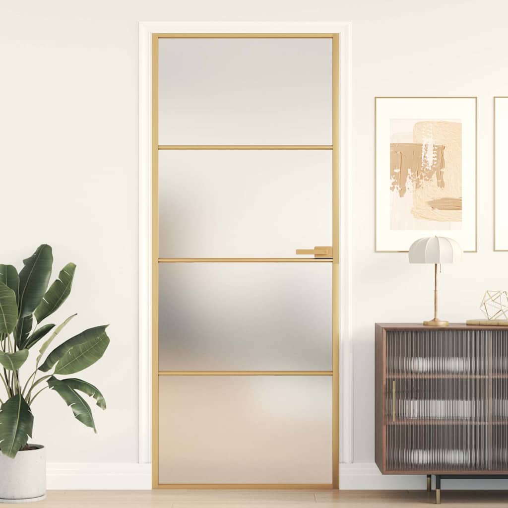 Vidaxx porte intérieure étroite 83x201,5 cm verre trempé et aluminium couleur or