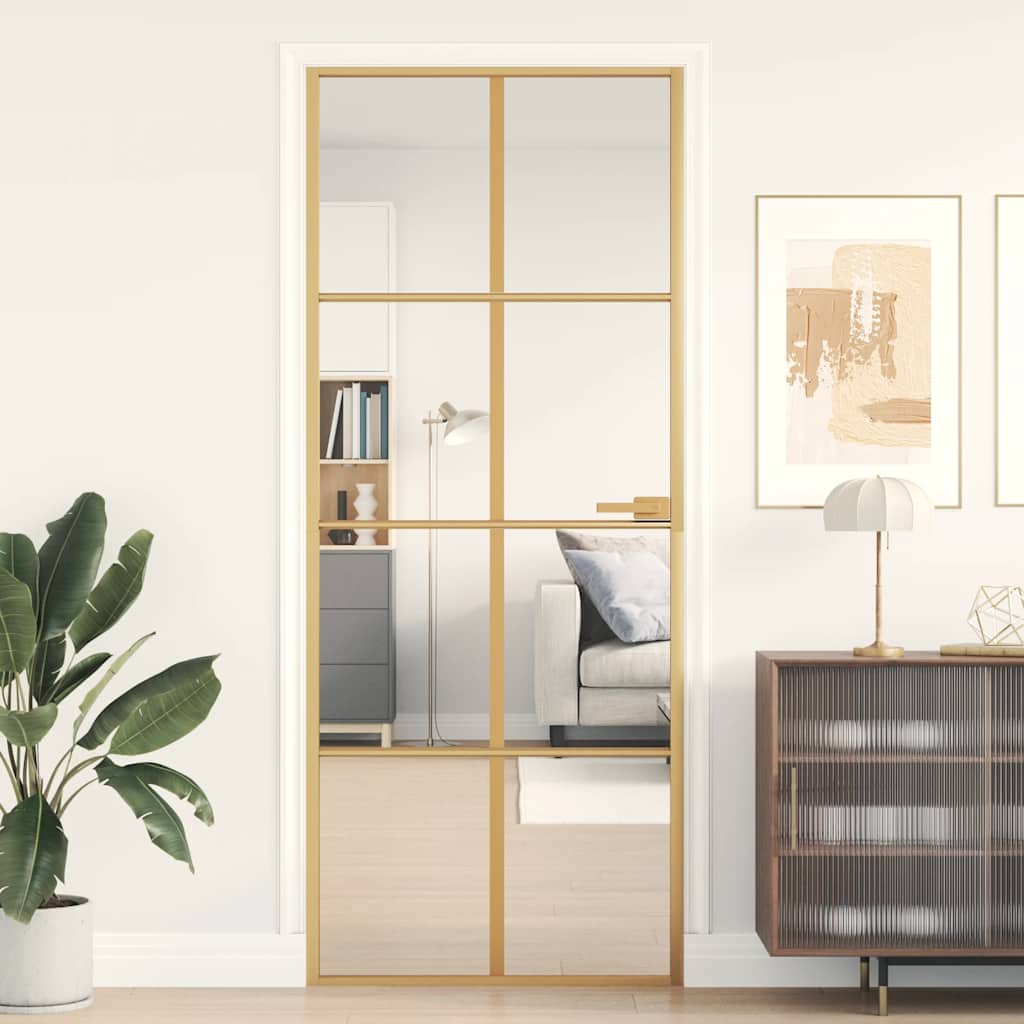 Vidaxx porte intérieure étroite 83x201,5 cm verre trempé et aluminium couleur or