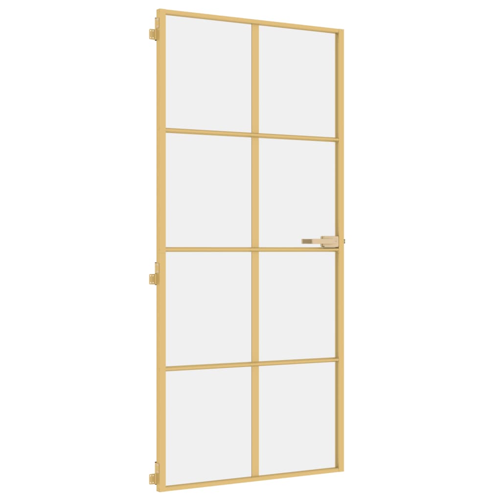 Vidaxl puerta interior estrecha 93x201.5 cm de vidrio endurecido y color de oro de aluminio