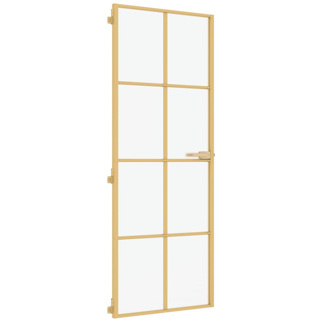 Vidaxl Porte intérieure étroite 76x201,5 cm Verre durci et couleur or en aluminium