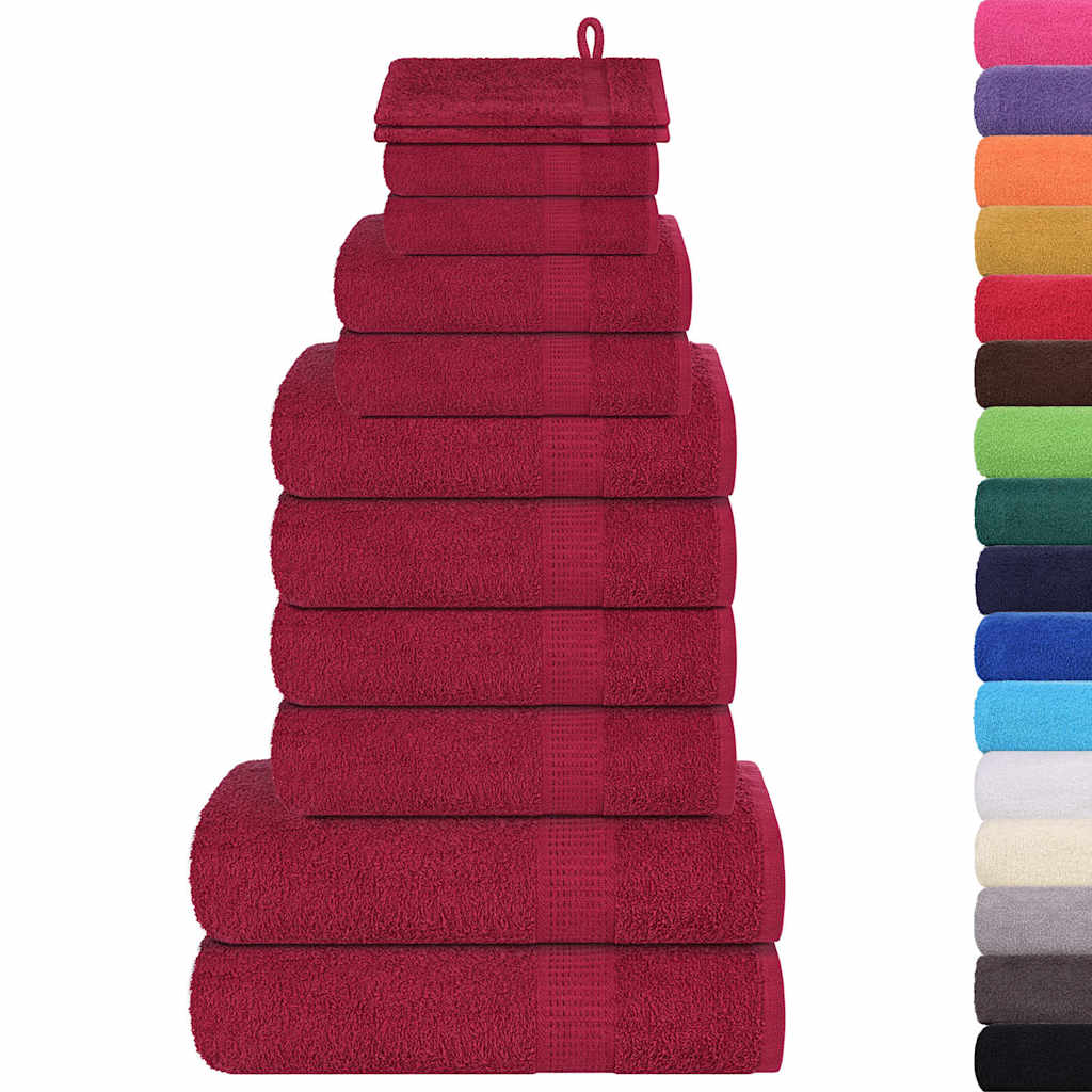 Ensemble de serviettes Vidaxl 12 pièces 360 g m² 100% coton Bourgogne rouge