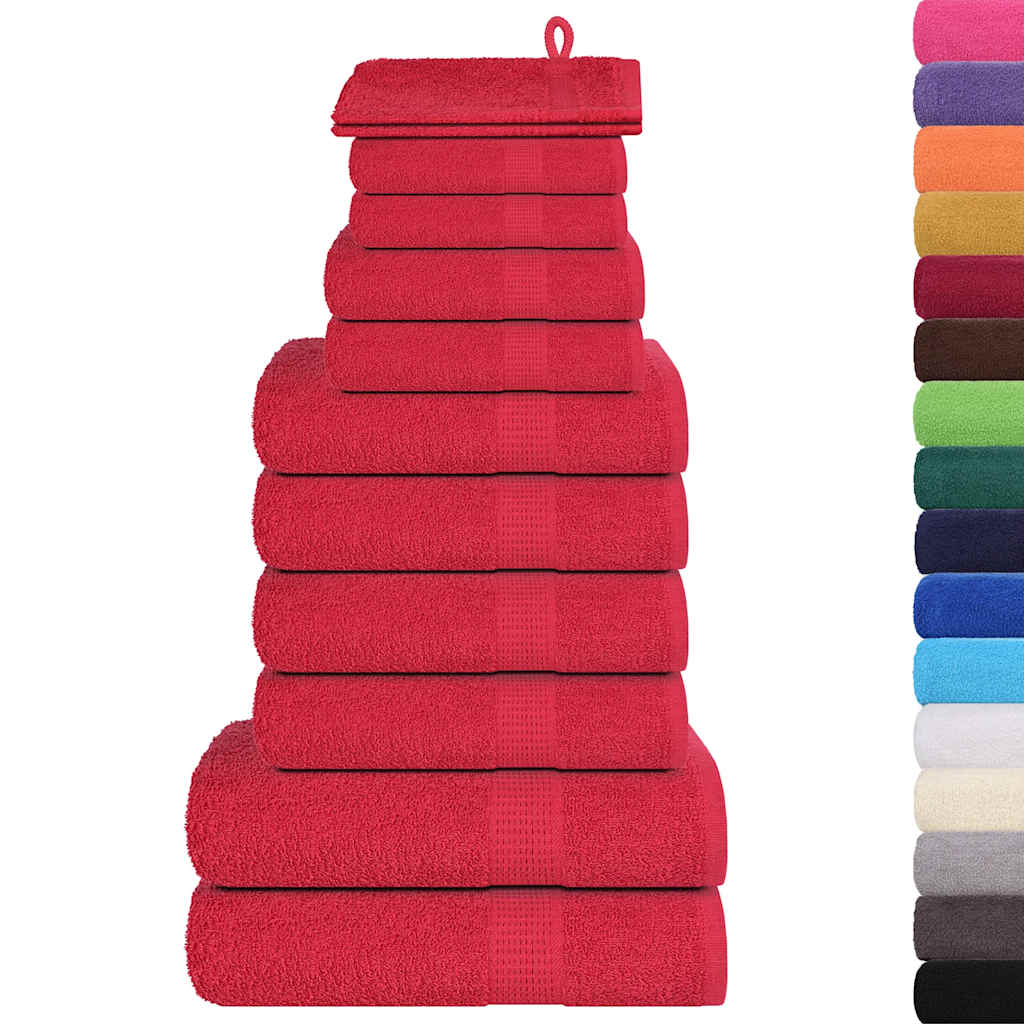 VidaXL ensemble de serviettes 12 pièces 360 g m² 100% coton rouge