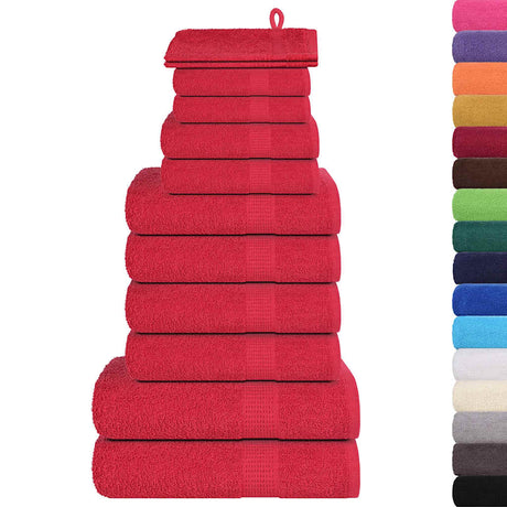 VidaXL ensemble de serviettes 12 pièces 360 g m² 100% coton rouge