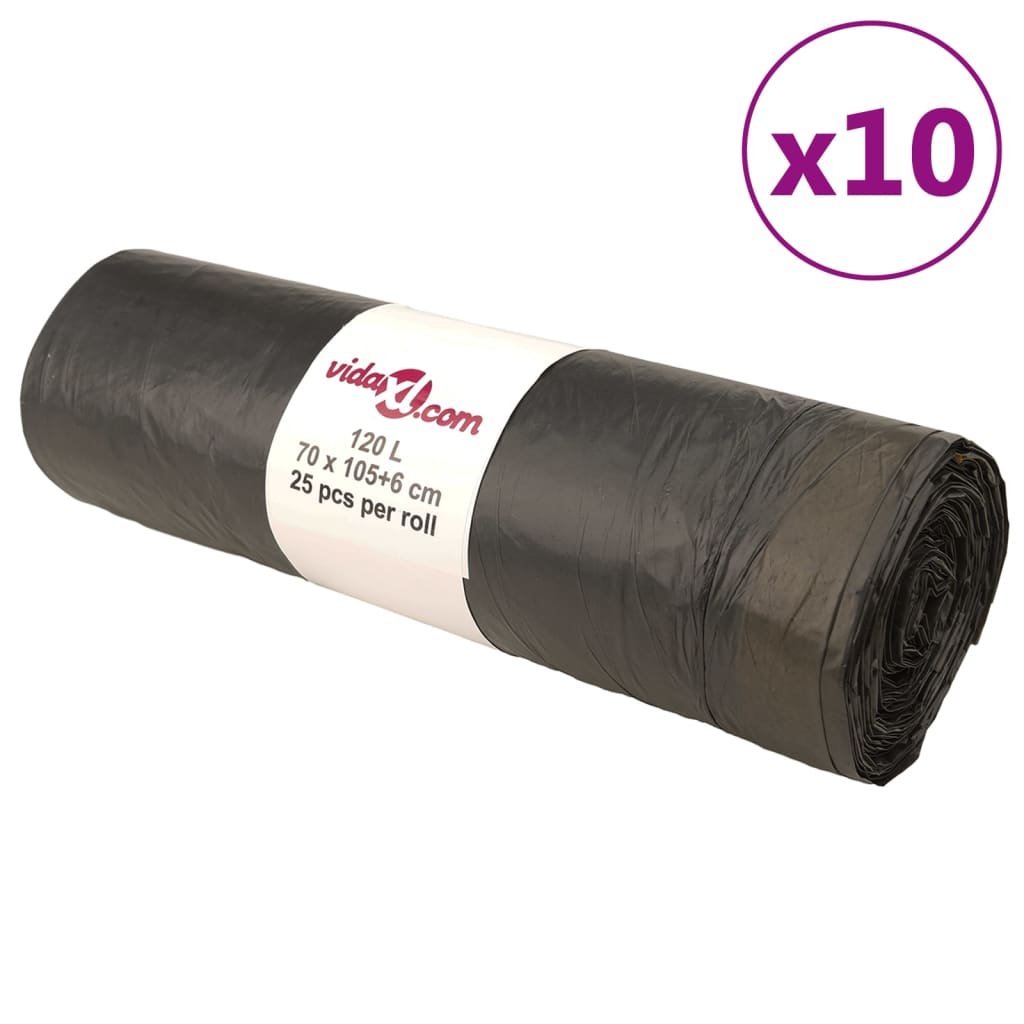 Sacs à ordures vidaxl avec dessive de tirages 250 st 120 l noir