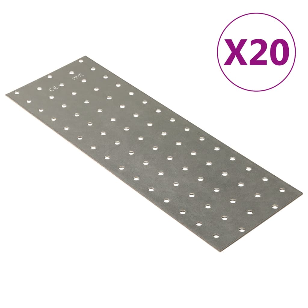 Piastre vidaxl perforato 20 pezzi 2 mm 300x100 mm in acciaio zincato