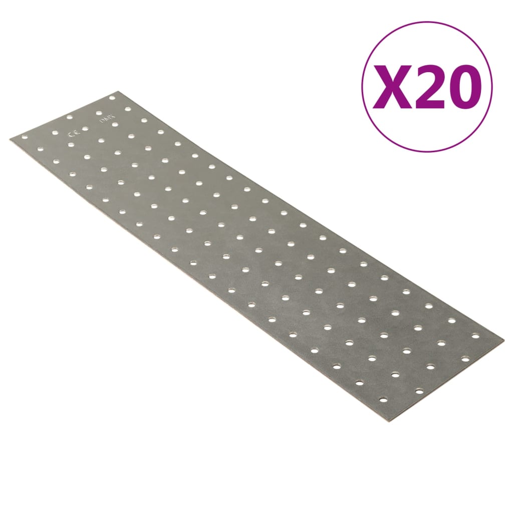 Vidaxl -plater perforert 20 stk 2 mm 400x100 mm galvanisert stål